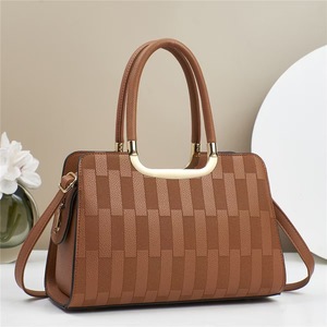 Elegant Women's Microfiber Handbag Geometric Pattern Round Handle Removable Strap Flap Closure Daily Use Brown - Product Image 5