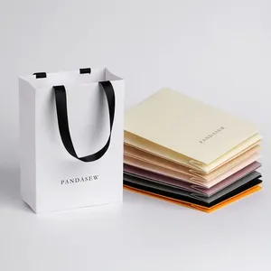 <span class=keywords><strong>Stampa</strong></span> su misura il tuo Logo borsa di carta per lo Shopping di marca di lusso per abbigliamento cosmetico scarpe da regalo borsa Boutique con manico a nastro - Product Image 3