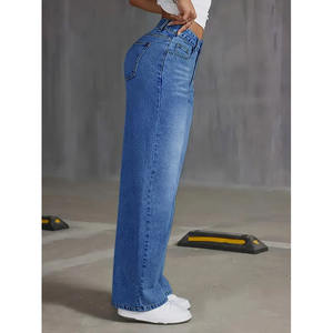 RNSHANGER Op Maat Gemaakt Nieuw Ontwerp Dames Jeans Casual Hoge Taille Effen Kleur Denim Broek Mode Rechte Punk Dames Jeans - Product Image 3