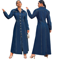 218627 mode jean robes femmes décontracté élégant à manches longues boutonnage longues Denim robes pour femmes dames robe de bureau
