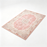 Tapis de sol vintage en polyester lavable, motif médaillon persan rose poudré, effet vieilli, pour la décoration intérieure