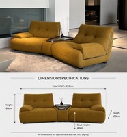 Sofá Seccional Modular Minimalista Italiano, Sofá Combinado Curvo de Tela Bouclé en Dos Tonos con Mesa Lateral para Sala de Estar de Villa