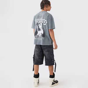 Pantalones Cortos Cargo Urbanos para Hombre, Estilo Grunge Y2K, de Algodón Denim Grueso, con Múltiples Bolsillos y Correas, Venta al Por Mayor Personalizada - Product Image 2