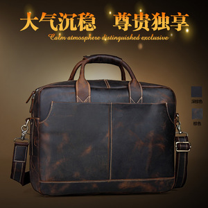 Tiding Men's Crazy Horse Leather <b>Briefcase</b> 16 Inch Large Capacity Laptop Bag Crossbody Shoulder Bag Brown - Product Image 5