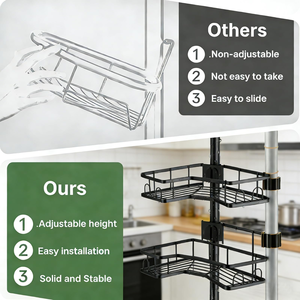 Organisateur de douche sur pied réglable à 4 niveaux en acier inoxydable 304 avec barre de tension - Product Image 3