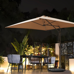 2025 su misura Heavy Duty giardino esterno parasole manuale ascensore solare Cantilever Patio mercato ombrello luci Led con <span class=keywords><strong>logo</strong></span> - Product Image 1