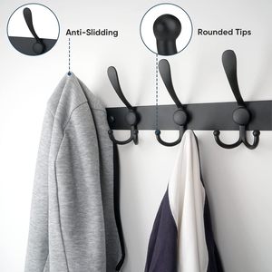 Porte-manteau <span class=keywords><strong>mural</strong></span> noir en acier inoxydable avec 5 crochets triples pour suspendre les serviettes, les sacs, les chapeaux, salle <span class=keywords><strong>de</strong></span> bain, entrée - Product Image 3