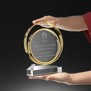 Cadeaux Souvenirs MH-NJ00828 Trophée en métal cuivre argenté Trophée en cristal personnalisé Prix gravés créatifs