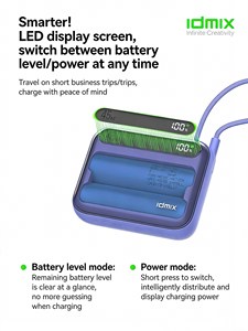 IDMIX Q10 PRO IV 45W PD Fast Charging Magnetic <b>Wireless</b> Power Bank 9800mAh Portable Charger with Cable - Product Image 5