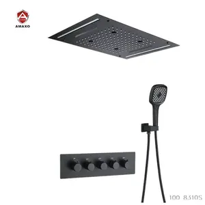 AMAXO Robinet thermostatique moderne noir mat Douche de salle de bain en laiton avec tête multifonctionnelle