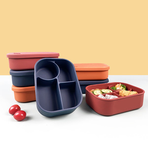 Custom Food Grade Silicone Lunch Box Portable Kids Bento Box Silicone Food Storage Container with 4 Compartment