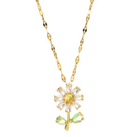 Kalung Choker liontin tanaman temperamen, kalung bunga lapisan emas 18K baja tahan karat rantai gelombang air penuh Zircon