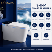 WC intelligent sans réservoir avec bidet intégré, siège en céramique monobloc, chasse d'eau automatique, siège chauffant, eau chaude, séchage, température réglable, télécommande