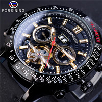 Forsining Neue Chronograph Automatik Herrenuhr Hohle Mechanische Armbanduhr Echtes Leder Herren Tourbillon Uhren für Männer