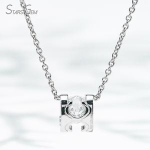 Collar con colgante de diamante de oro platino PT950 0.562ct corte redondo HPHT CVD diamante cultivado en laboratorio 40 + 5cm colgante de collar blanco - Product Image 3