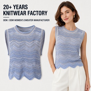 Women Fashion Sweaters Summer Striped Knit Tank Top Vest O Neck Sleeveless Wavy Flat Knit Breathable Casual Pullover