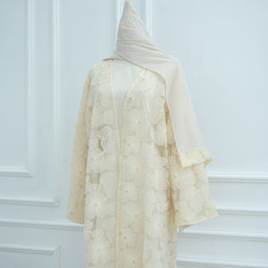 Nouvel Abaya de Luxe Fait Main de Dubaï Cardigan en Dentelle Texturée à Fleurs et Perles pour Femmes Musulmanes Robes Modestes avec Hijab Assorti - Product Image 3