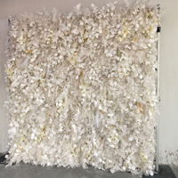 NINI Mur de fleurs artificielles en gypsophile avec pompons, 8 pieds, pour mariages, lieux photo populaires, hôtels, Mur de fleurs 5D, Vente en gros