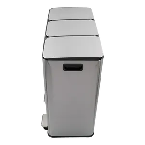 KSY hochwertiger 30L-Edelstahl-Pedal-Recyclingbehälter mit 3 Kompartimenten Mülleimer für die Haushaltsabfallwirtschaft