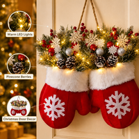 Guirlande de Noël en forme de gant avec LED, pommes de pin, baies et flocons de neige, pour porte ou mur d'entrée, fournisseur OEM