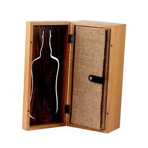 Luxo Novidade Oak Whisky Wine Bottle Box Display Caixa De Vinho De Madeira Com Inserção De Linho Caixa De Embalagem De Presente De Vinho