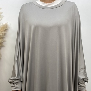 6210# Stretchy Jersey Prayer Abaya Muslim Women Round Neck One Piece Long Jilbab Islamic Abayas <b>Cardigan</b> 10 Colors - Product Image 6