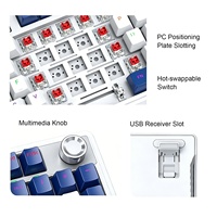 Keyboard Mekanik Nirkabel dengan Tombol Putar Tri-Mode BT/USB-C/2.4GHz, Switch Hot Swappable, Struktur Gasket, RGB Backlit, Keyboard Gaming