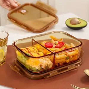 Hoge Borosilicaat Glas Voedsel Opslag Containers Set/Aangepaste Sticker Glazen Lunchbox Met Bpa Gratis Plastic Deksel