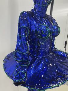 <span class=keywords><strong>Costume</strong></span> de performance à paillettes bleues avec fil LED EL, tenue de scène futuriste science-fiction pour danseurs - Product Image 2