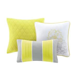 DB Taupe gris/jaune été couette ensemble 6 pièces imprimé coton fait à la main bloc impression comprend coussins pour lit complet/Queen - Product Image 2