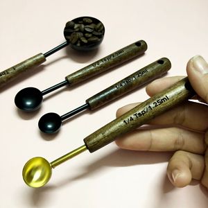 Stainless Steel <b>Measuring</b> <b>Spoon</b> Set With Wooden Handle 1 Tbsp 1/2 Tsp 1/4 Tsp For Baking Coffee Milk Powder Kitchen Use - Product Image 3