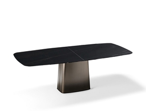 Set da Pranzo di Lusso per 6 Persone, <span class=keywords><strong>Tavolo</strong></span> in Acciaio Inox con Piano in <span class=keywords><strong>Marmo</strong></span> Nero, Oro e Pietra Sinterizzata Bianca, Estensibile, con Sedie - <span class=keywords><strong>Marmo</strong></span> Nero e Oro - Product Image 2