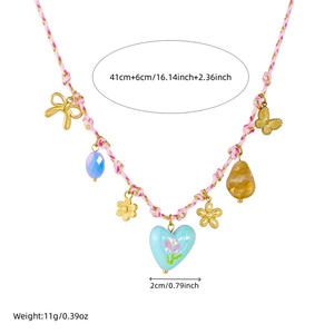 甜美创意女式不锈钢吊坠项链流行盒链带爱心星星蝴蝶结编织绳锆石主石 - Product Image 6