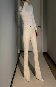 2605 nuovo tipo di stile retrò in vera pelle di montone lunghezza tacco Flared pantaloni in pelle per le signore - Product Image 5