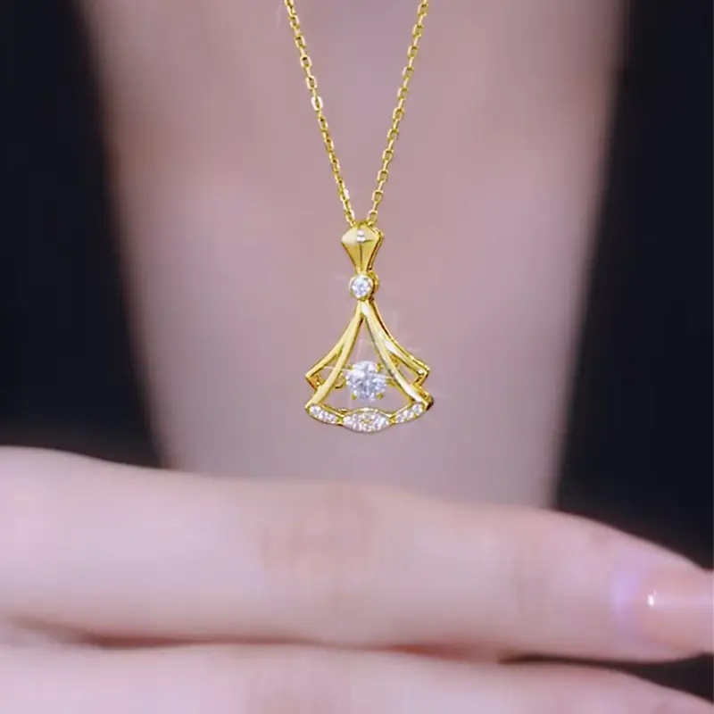 Modieuze Waaiervormige Diamanten Ketting Niche Design Zin Gouden Ketting Dames Eenvoudige Ketting Sieraden