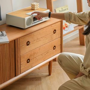 Mueble de TV de madera maciza japonesa, mueble auxiliar de almacenamiento de estilo minimalista nórdico de madera de cerezo para sala de estar, dormitorio, mueble de suelo - Product Image 4