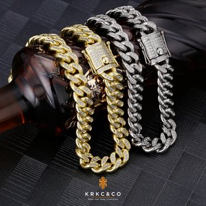 KRKC venta directa de fábrica de logotipo personalizado clásico de joyería para hombre Real Miami cubano collar blanco 18K de oro de 14K de la cadera hop enlace cubano conjunto - Product Image 3