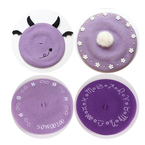Borete Boina avec broderie personnalisée pour femmes, béret violet <span class=keywords><strong>petit</strong></span> diable mignon et ludique - Product Image 2