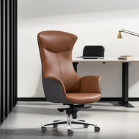 Chaise de bureau ergonomique de luxe moderne pour cadres, PDG et dirigeants, dossier haut, appui-tête fixe, siège pivotant en cuir, dossier croisé en maille