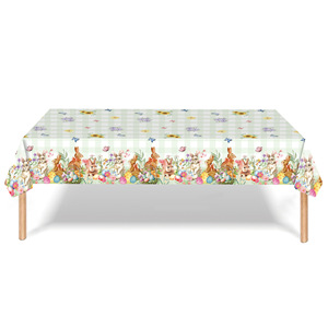 Easter Egg Decorations Carton Bunny-Themed Disposable Tableware Rectangular <strong>Plastic</strong> <strong>Table</strong> <strong>Clothes</strong> for Jungle Party Supplies - Product Image 1