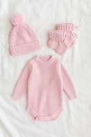 Gebreide romper voor babymeisjes, herfst/winter, 100% katoen, lange mouwen, trui, babykledingset met muts, zacht, comfortabel, knoopjes