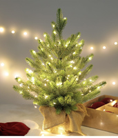 Sapin de Noël en cèdre blanc chaud NI Factory PE Mini LED 60 cm, pliable, léger, écologique, pour la maison, le bureau, l'hôtel, le bar, la décoration de fenêtre