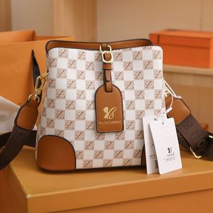 Milantuanshi Women's Bucket Bag White Brown Embossing Zipper Closure Crossbody Shoulder Bag Water Resistant Everyday Use - Product Image 3