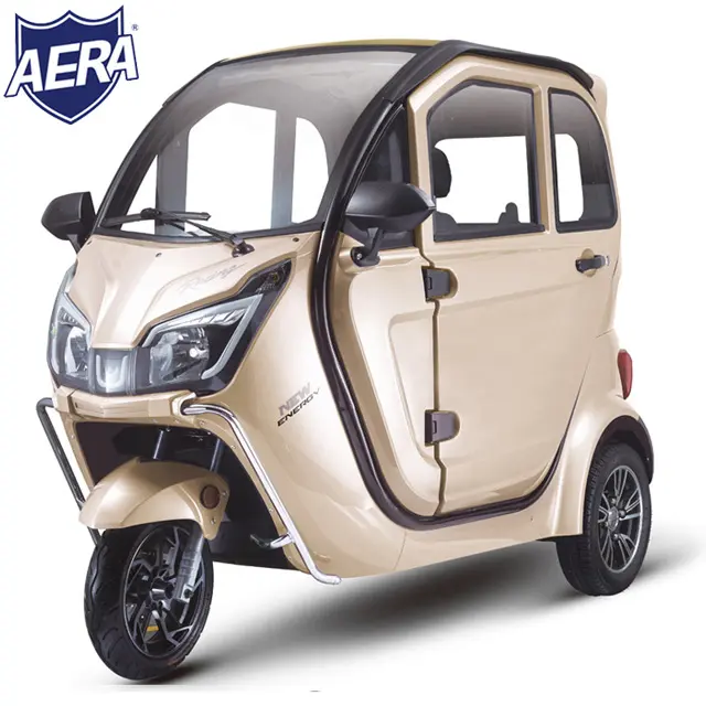 AERA-UM2 eec certificação coc nova energia 2 portas totalmente fechadas, cabine 3 roda 3 assento, triciclo eléctrico adulto barato para passageiros