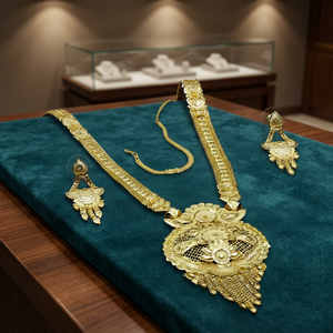 Conjunto de collares largos chapados en oro Micro DE 14K 18K 24K de moda al por mayor, conjunto de collares largos elegantes, conjunto de joyería india de diseño Floral - Product Image 3