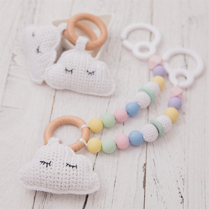 Accessoires de pendentif pour attache-sucette de tapis de jeu pour bébé, faits main, en laine, anneau en bois, crochet, motif nuage souriant, pour cadeau DIY - Product Image 6