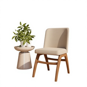 Silla de Salón Moderna de Mediados de Siglo con Tapicería Beige, Patas de Madera y Respaldo Sólido - Product Image 1