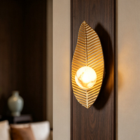 Applique murale LED de luxe en cuivre de style chinois, motif feuille de lotus, onyx naturel, pour la décoration de villas, chambres et salons
