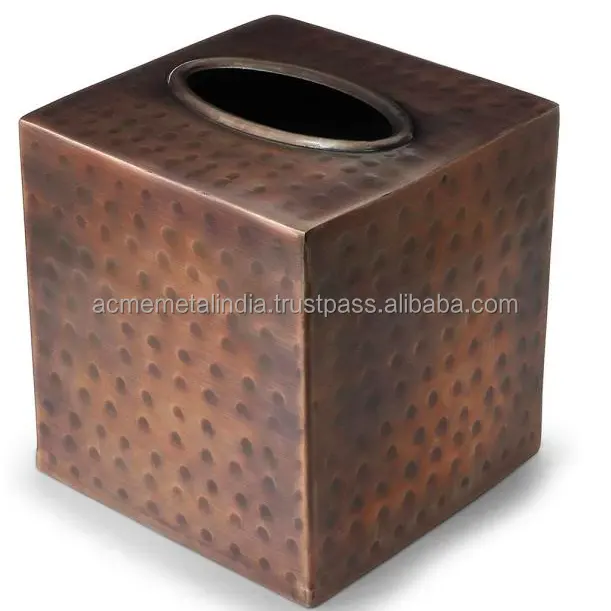 Exclusive Quality Copper Tableware Tissue Box Antique Design Home Table top Copper Napkin Tissue Box In India