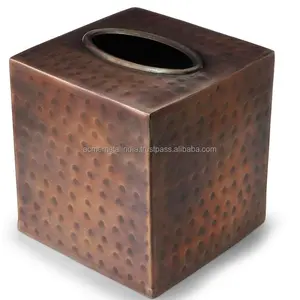 독점적 인 품질 구리 식기 티슈 박스 골동품 디자인 홈 테이블 상단 구리 냅킨 티슈 박스 인도